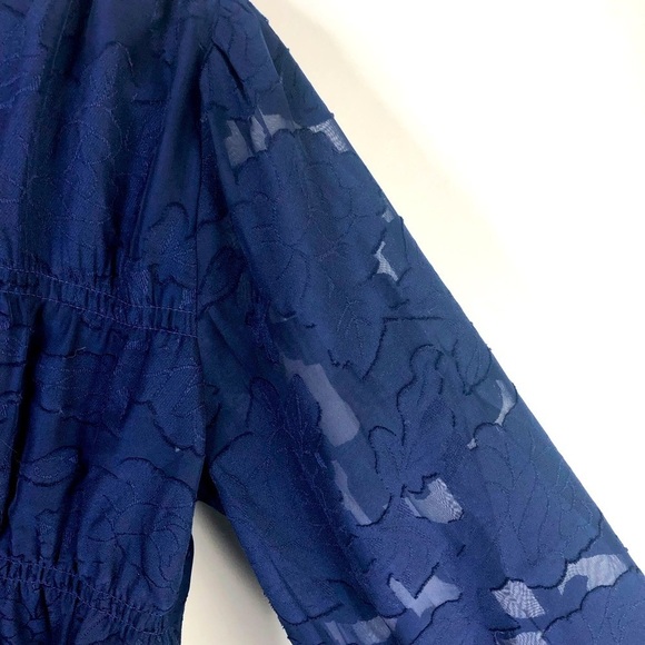 Mason & Belle navy blue long sleeve v notch layered lace look pullover blouse M - Picture 5 of 13